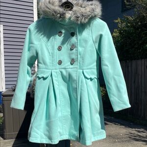 Cat & Jack Mint Pea Coat with Faux Fur Hood